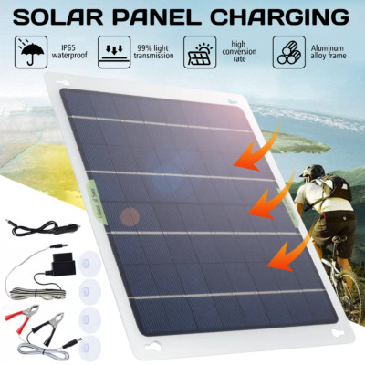 30W Solar Panel 12V Trickle Charger Battery Charger Kit Maintainer RV Boat Car
