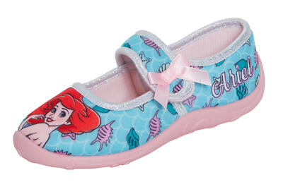 Girls Disney Little Mermaid Slippers Easy Fasten Ballet Pumps Ariel House  Shoes UK