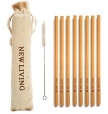 12x Bamboo Straws 20cm, Straw With Cleaner & Carry Case , Reusable UK Seller