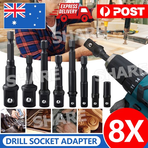 8Pcs Drill Socket Adaptor Set Impact Nut Driver Hex Extension Bit 1/4 ...