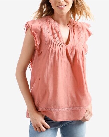 Lucky BRAND Flutter Sleeve Pintuck Top 