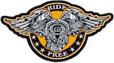 Ride Free Winged V-Twin Center Back Patch for Biker Vest