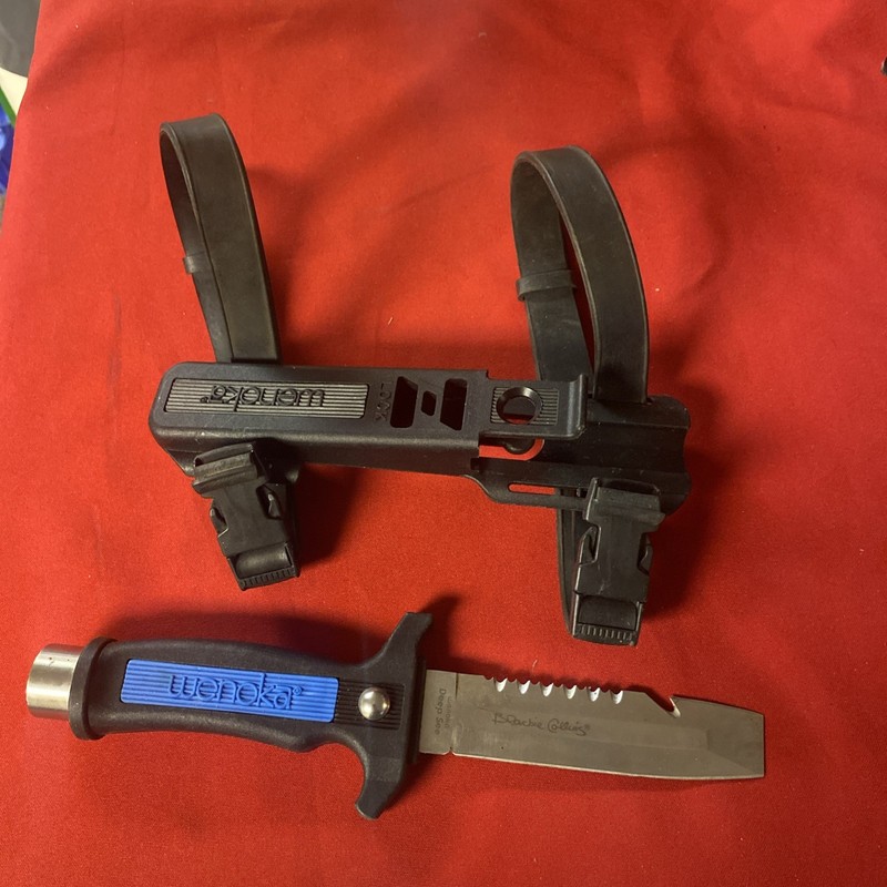 Wenoka Deep Sea Blackie Collins Dive Knife 420 SS W/Sheath & Straps. Made In USA