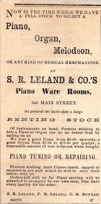 S. R. Leland & Co.'s Piano Ware Rooms 1871 Worcester MA Clipping TAJ8-M12