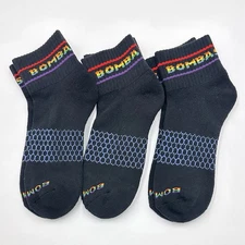 BOMBAS 3 Pairs Men's Performance Running Cushion Quarter Socks Size Large Black