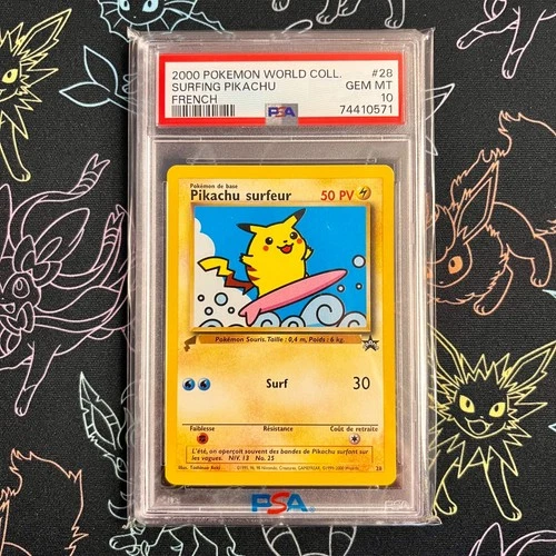 PSA 10 - Pokemon Pikachu Surfing Promo Card #28 World Collection FRENCH GEM MINT
