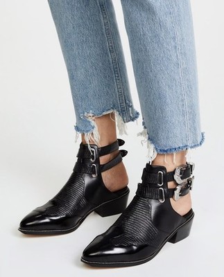 Senso Lucas III Buckle Hi-Shine Leather Ankle Boots Ebony 38 $270