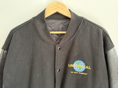 Giacca vintage Universal Studios MCA pelle e lana Varsity uomo tasche a L LEGGI - Foto 2 di 15