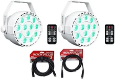 2 Rockville RockPAR TRI LED RGB Par Cans DJ White DMX Wash Lights+Remotes+Cables