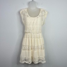 Chord Dress Womens S Cream Lace Tiered Romantic Whimsical Fairy Boho Feminine