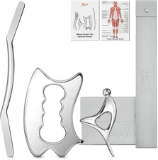 Stainless Steel Muscle Scraper Tool Set - 3Pcs Gua Sha for Myofascial Release, D