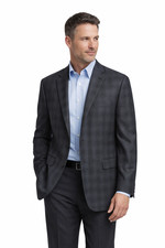 Jos A Bank Executive Sport Coat Mens 46L Charcoal Gray Plaid Wool Blend Blazer