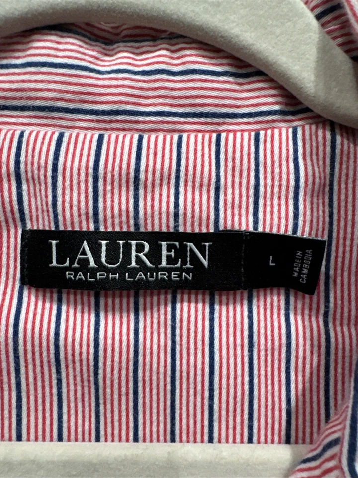 Conjunto de pijama para mujer Lauren Ralph Lauren etiqueta negra rayas rojas talla L suave cómodo Foto 3 de 4