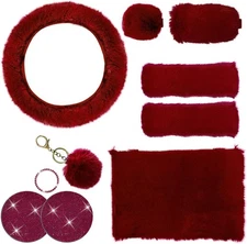 10PCS Fluffy Car Accessories Set, Furry Steering Wheel Cover with Warm Fuzzy Gea