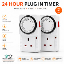 Plug In Timer 24 Hour White  3 Pin Plug Mains Timer With Switch