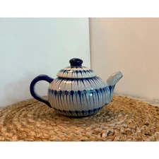Vintage small Japanese-style blue/gray stoneware teapot, handmade art pottery