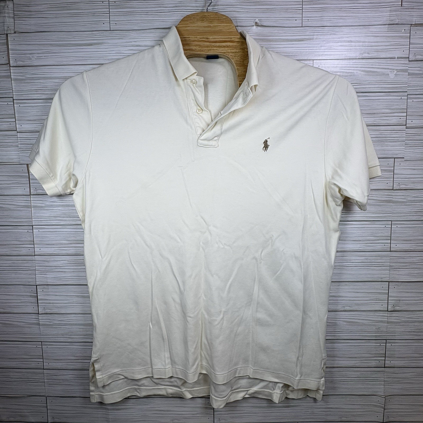 Polo Ralph Lauren Men’s Off White Cream Color Button Casual Polo Sz Lg thumbnail 2