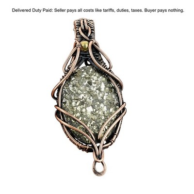 Copper Oval Natural Silver Druzy Wire Wrap Designer Wife Wedding Pendant Jewelry