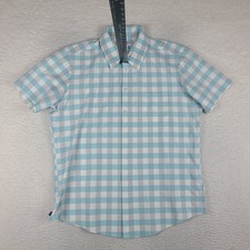 Mizzen Main Shirt Mens XL Trim Fit Teal Gray Check Performance Button Up