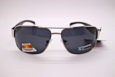 KHAN AVIATOR SUNGLASSES SILVER BLACK POLARIZED M3556/KN