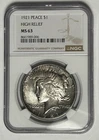 1921 PEACE DOLLAR NGC MS 63
