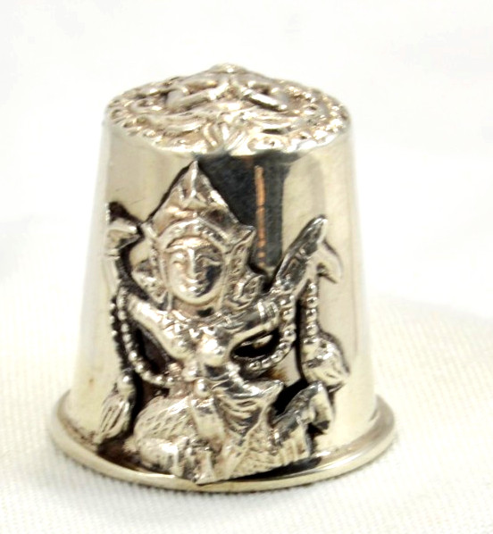 RARE ANTIQUE Silver Thimble Embossed Hindu Deities Praying Gods, LATE 19th C