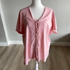Vintage Y2K Fashion Bug 26/28 W Plus Pink Lace Up Shirt Fairy 2000s Pastel Top 