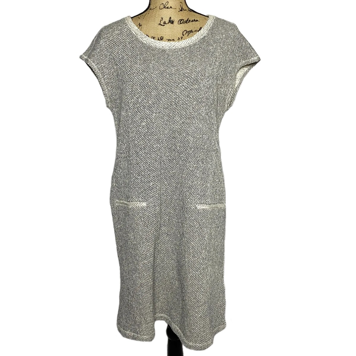 Eileen Fisher Knit Dress M Gray Ivory Short Sleeve Shift NWT Eileen Fisher Knit Dress M Gray Ivory Short Sleeve Shift NWT
