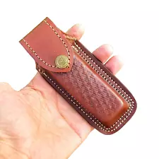 Handmade Pocket Folding Knife Sheath 5.5" Leather Belt Holster Cover BUCK 110