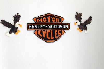 Harley Davidson And Eagles Perler Bead Pixel Wall Art (Set of 3