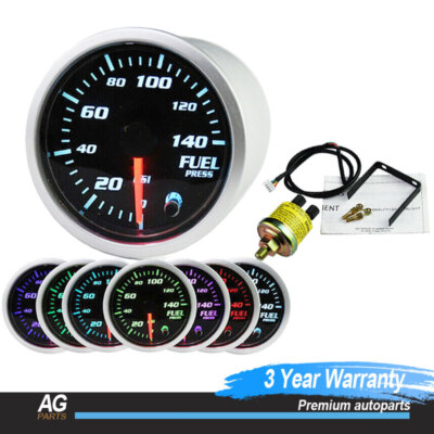 0-140 PSI Oil Pressure Gauge Meter & Sensor 2'' (52mm) 7color Fuel Pressure Gauge