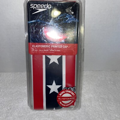 Speedo Elastomeric Swim Cap Printed One Size New - Navy, Red, White