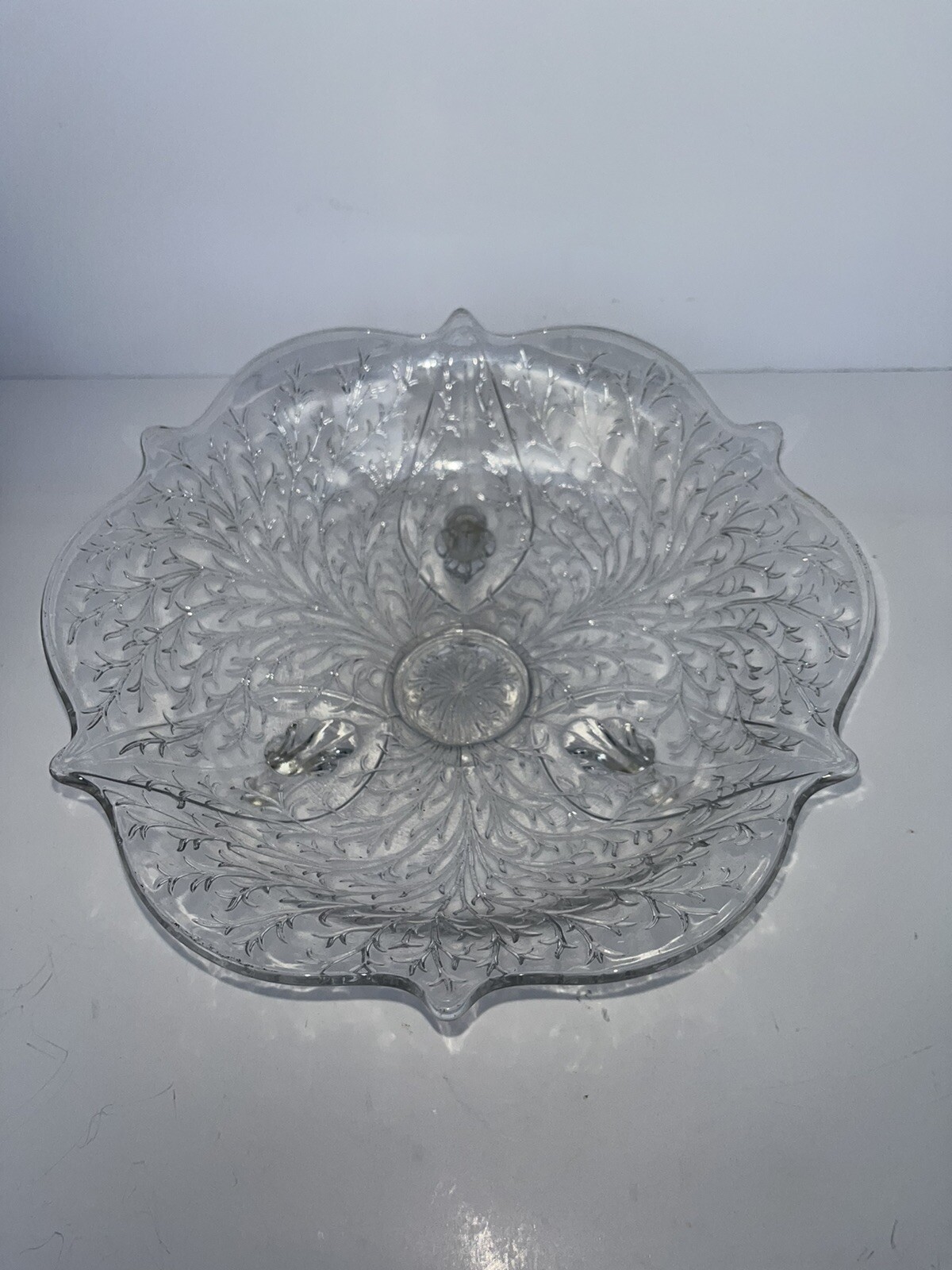 Vintage Clear Glass Footed Serving Bowl Plate