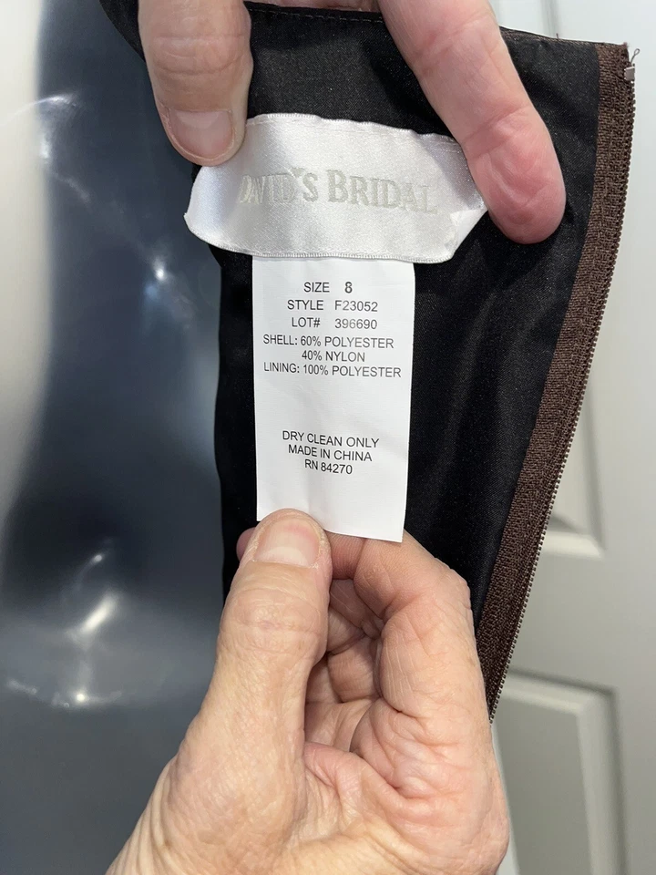 David’s Bridal Iridescent Taffeta Bridesmaid Dress F23052 Espresso Size 8 - Image 3 of 3