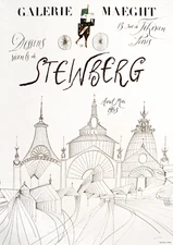 SAUL STEINBERG Galerie Maeght 1953 25.75" x 18.25" Lithograph 1953 Modernism Whi