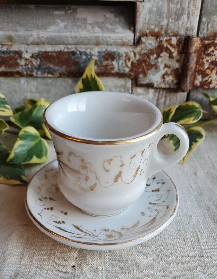 Set De 4 Tasses à Café Et Soucoupes En Porcelaine Blanche à Fleurs - Marque Palazzo INT - Style Campagne - Pour Noël Ou Tous Les Jours