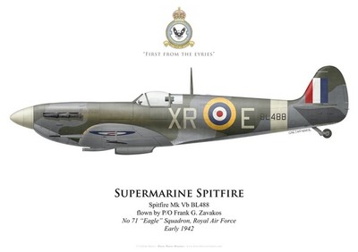 Print Spitfire Mk V, P/O Frank Zavakos, No 71 Eagle Squadron RAF (by G.Marie)