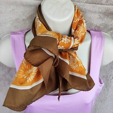 Gim Renoir Vintage Womens Scarf Square Orange Floral Print Logo 30x30 in