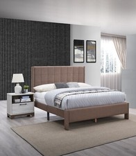 Contemporary 3pc Set Upholstery Brown Full Bed 2x Nightstand White Storage Piece