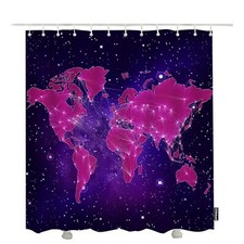 Digital Country Map Shower Curtain Set 72x72 Inch World Map On Block Chain Ba...