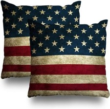Retro American Flag Patriotic 4Th of July Pillow Covers Set of 2 Home Decorative