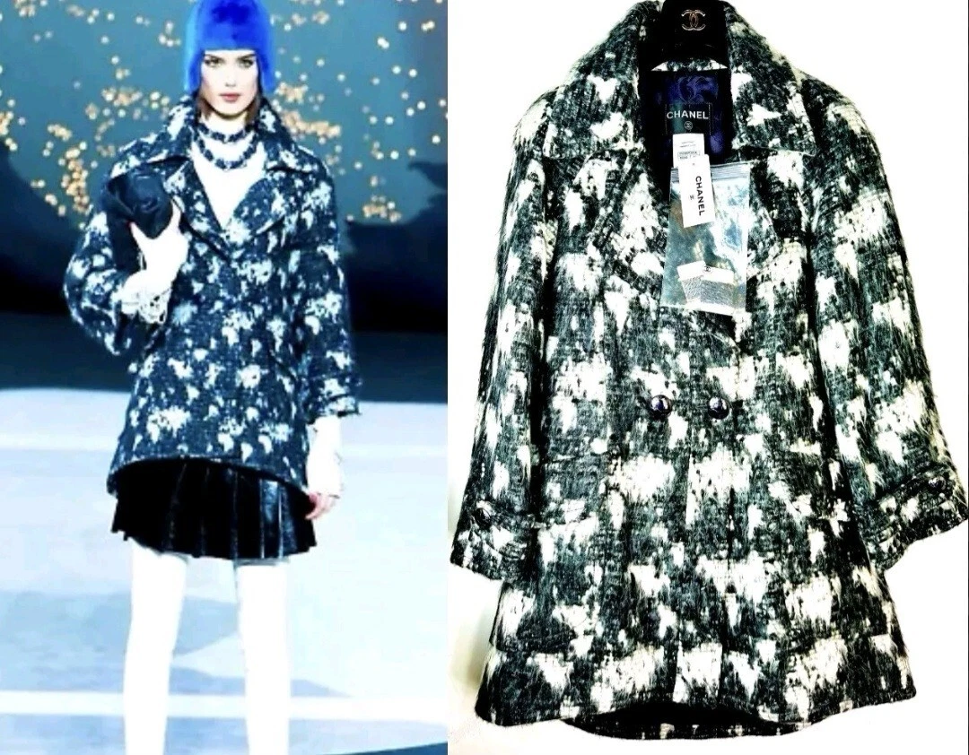Cappotto tweed 6K nuovo Chanel 2013 nero bianco grigio 34 36 38 2 4 6 grigio giacca S M