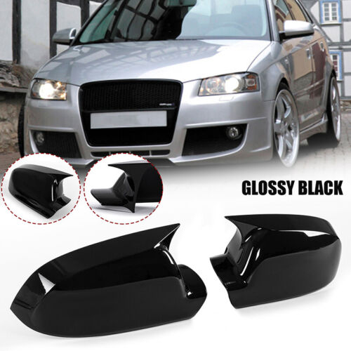 Bright Black Wing Mirror Cover Caps For Audi A3 S3 Q3 13-16 A4 B8 A5 A6L A8L RS6 - Picture 1 of 10