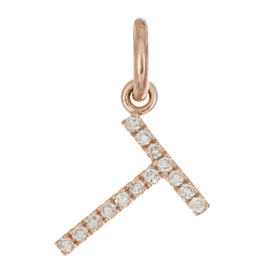 14k Yellow White or Rose Gold Diamond Initial Letter T Charm Pendant - Image 2 of 4