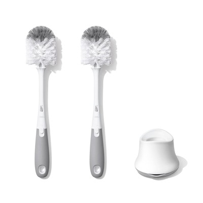 OXO Tot Bottle Brush with Nipple Cleaner and Stand   Gray, 2-Pack