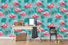 3D Flamingo Leaves Wallpaper Wall Mural Removable Self-adhesive Sticker 1089