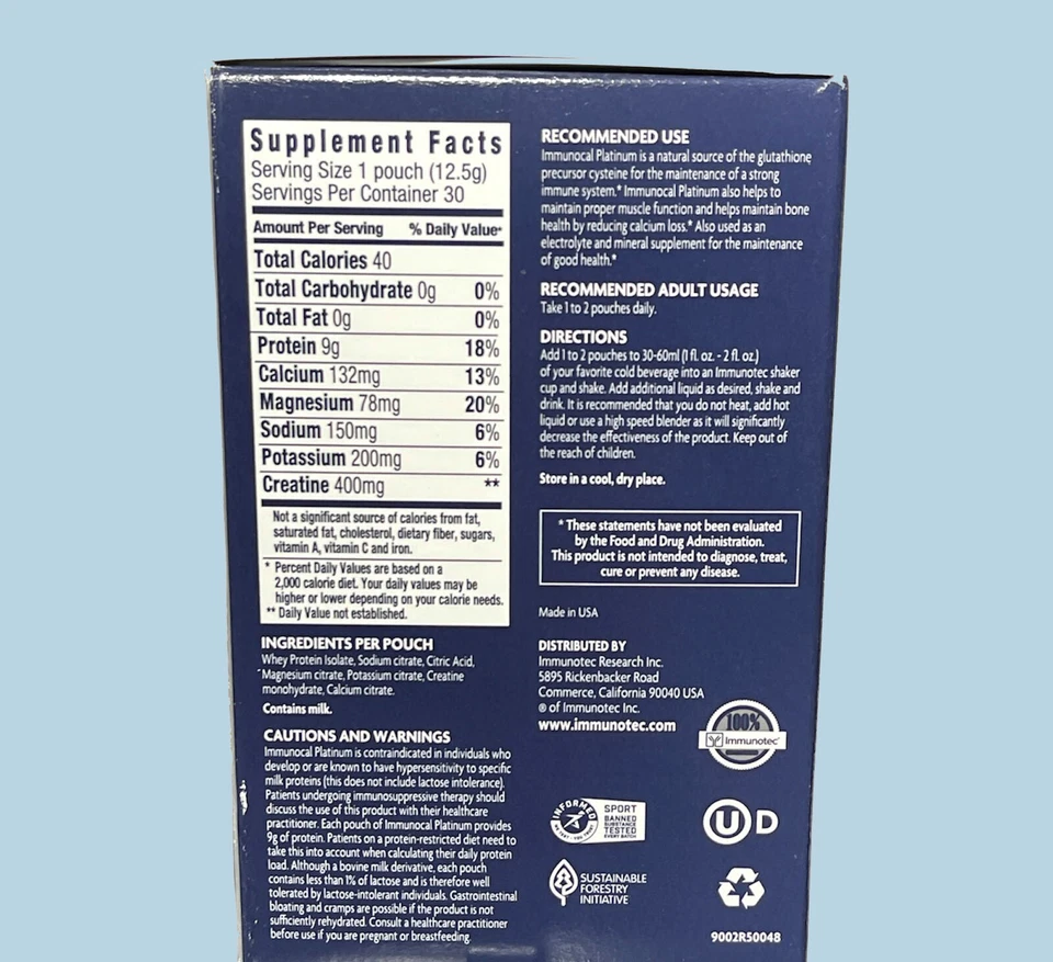 Immunotec Immunocal Platinum Glutathione Precursor 30 pouches Exp 09/2027 - Image 3 of 3