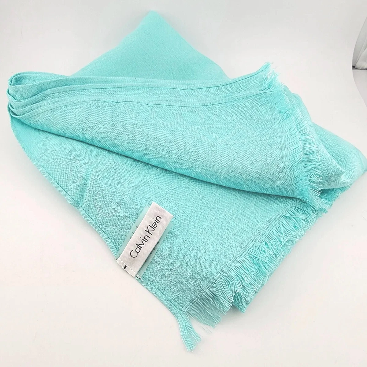 Calvin Klein Women One Size Monogram CK Logo Print Pashmina Wrap Scarf Aqua