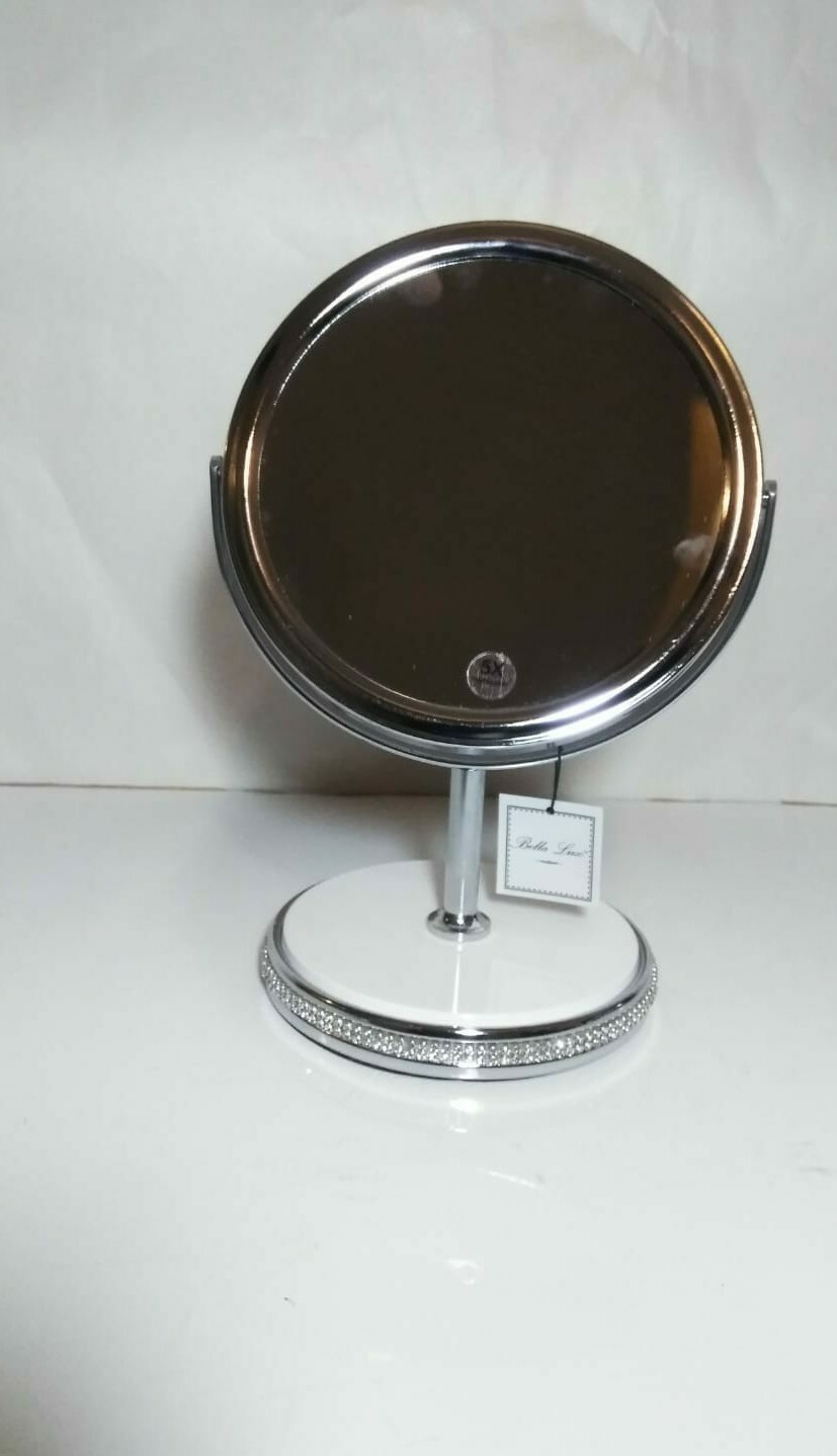 bella lux outdoor living on Bella Lux Rhinestone Ceramic Vanity Round Mirror Makeup Dual Sided 5x Magnify Ebay