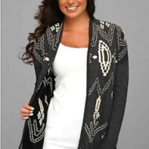 Lucky Bliss Gray Fully Embroidered Cardigan Sweater Size S - Picture 1 of 6